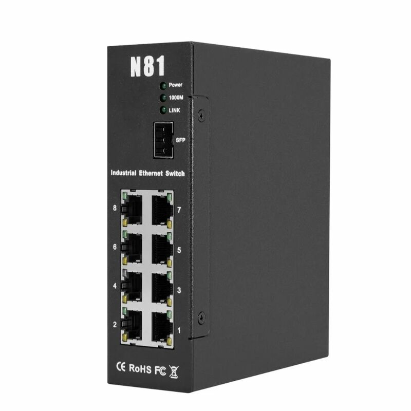 8 LAN Rugged Industrial Ethernet Switch suporte PoE saída IOT Gateway suporta 1 porta óptica Gigabit