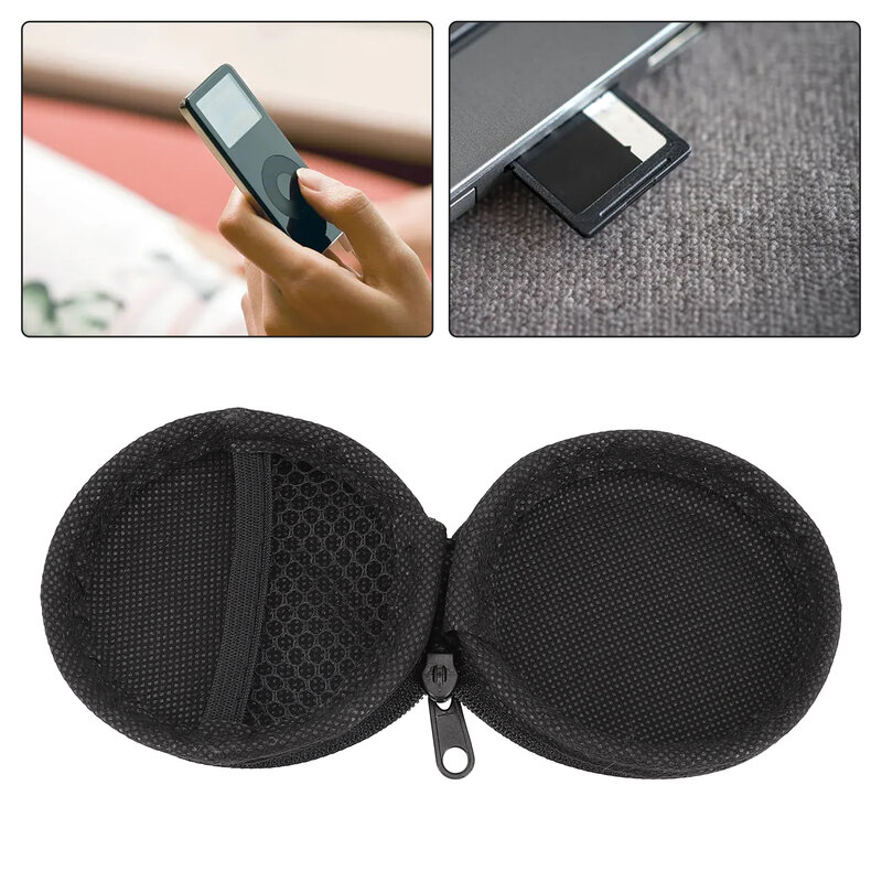 Sac de rangement pour écouteurs Bluetooth sans fil, sac rond noir, étui rigide, boîte de transport de poudres