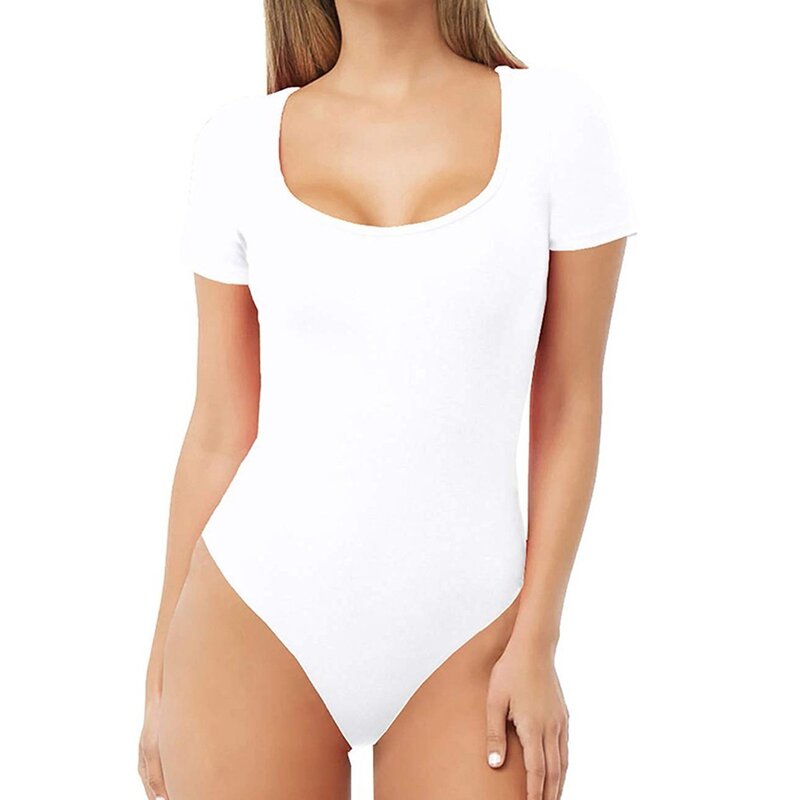 Seamless Shaperwear Women'S Bodysuits Sexy Ribbed One Piece Square Neck Short Sleeve Bodysuits Tummy Control Body Shapers Belly