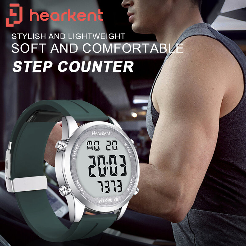 Hearkent-relógio digital pedômetro à prova d'água para homens, relógios esportivos, contador de calorias, rastreador ambulante, display de luz traseira