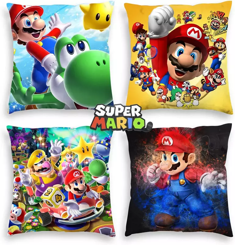 Mario Bros poszewka na poduszkę na poduszkę Kawaii Anime Super Mario pokrowce poduszki dekoracje domowe prezenty dla dzieci 45x45cm