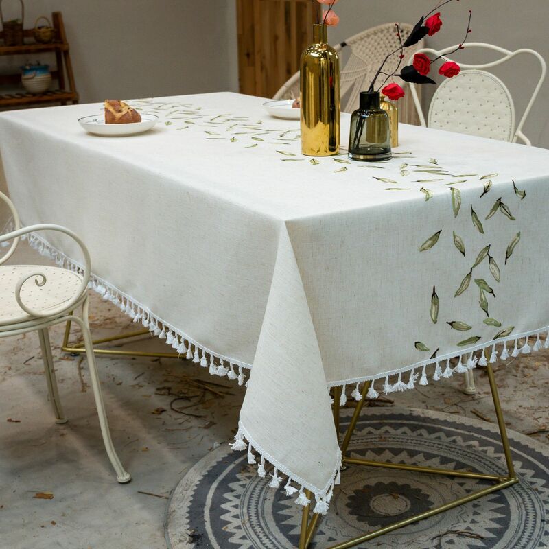 Mantel rectangular impermeable a prueba de derrames, cubierta de mesa de tela decorativa con borla