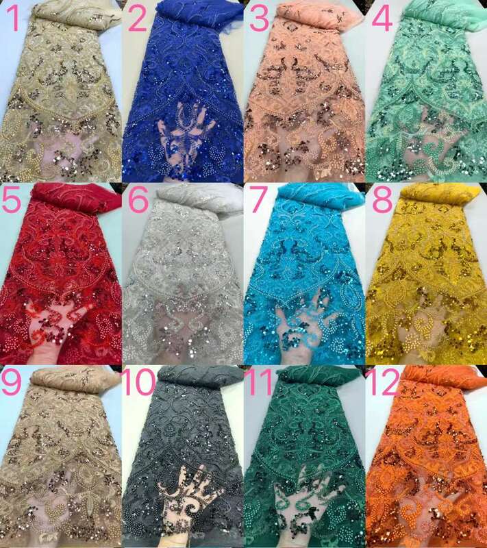 Luxurious Nigerian Handmade Beads Lace Fabric 2023 High Quality Sequins Beaded Embroidery African French Lace Fabric For Dress