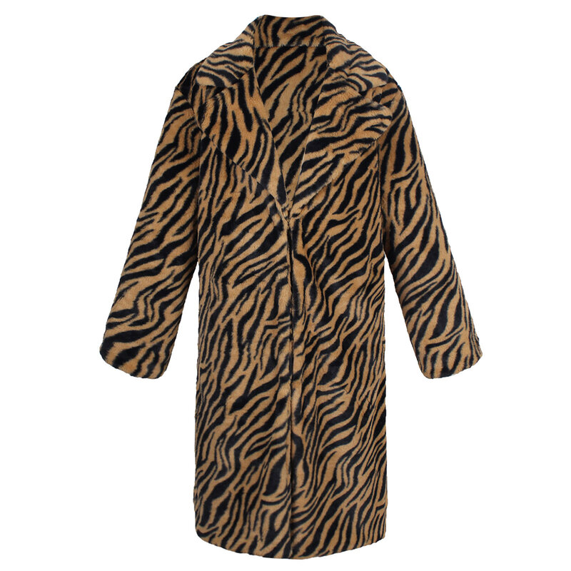 Manteau cardigan en fausse fourrure pour femme, veste à revers, pardessus léopard, sourire flou, ouvert devant, long, décontracté, chaud, hiver