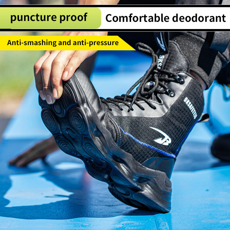 2024 nuove scarpe antinfortunistiche stivali da uomo scarpe da ginnastica alte da lavoro puntale in acciaio stivali da lavoro antiforatura antiurto scarpe indistruttibili