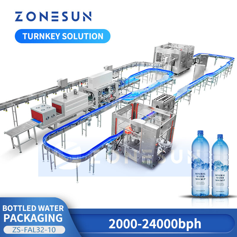 خط متكامل لتعبئة المياه المعبأة في زجاجات من ZONESUN ، حل تسليم المفتاح التلقائي بالكامل ، Streamlin للإنتاج الضخم من المصنع ،