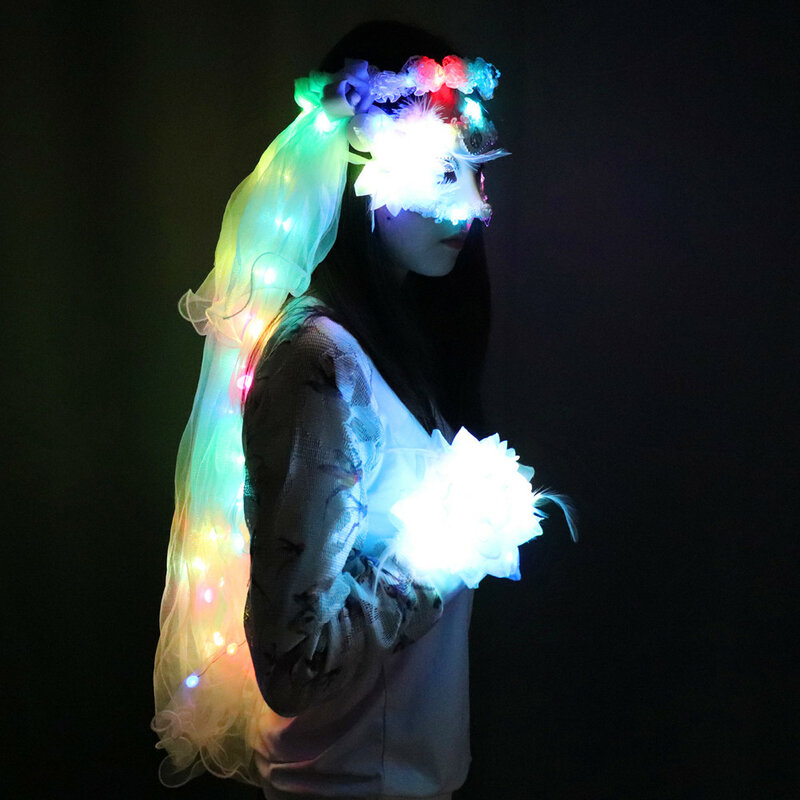 Farbe LED Glowing Kränze Schleier Musik Festival Party Elektronische Aussaat Ausrüstung Bühne Leistung Schleier Prinzessin Haar ornamente