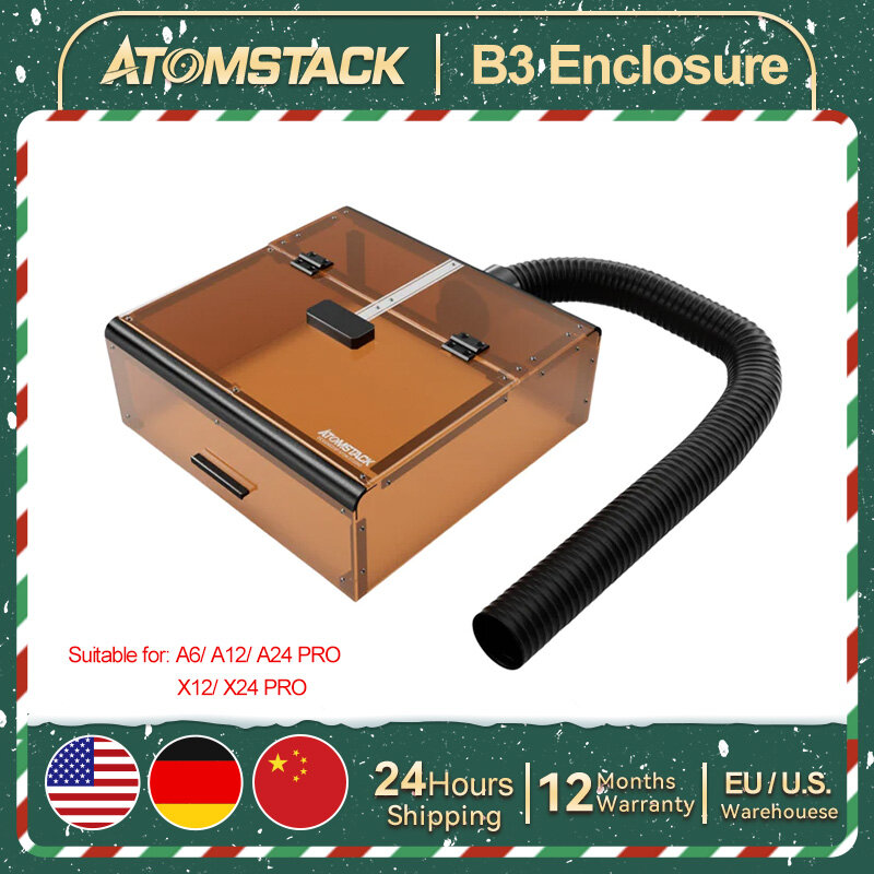 Caixa protetora à prova de poeira Atomstack B3, câmera inteligente, luz LED, X12 X24 PRO A6 A12 A24 PRO