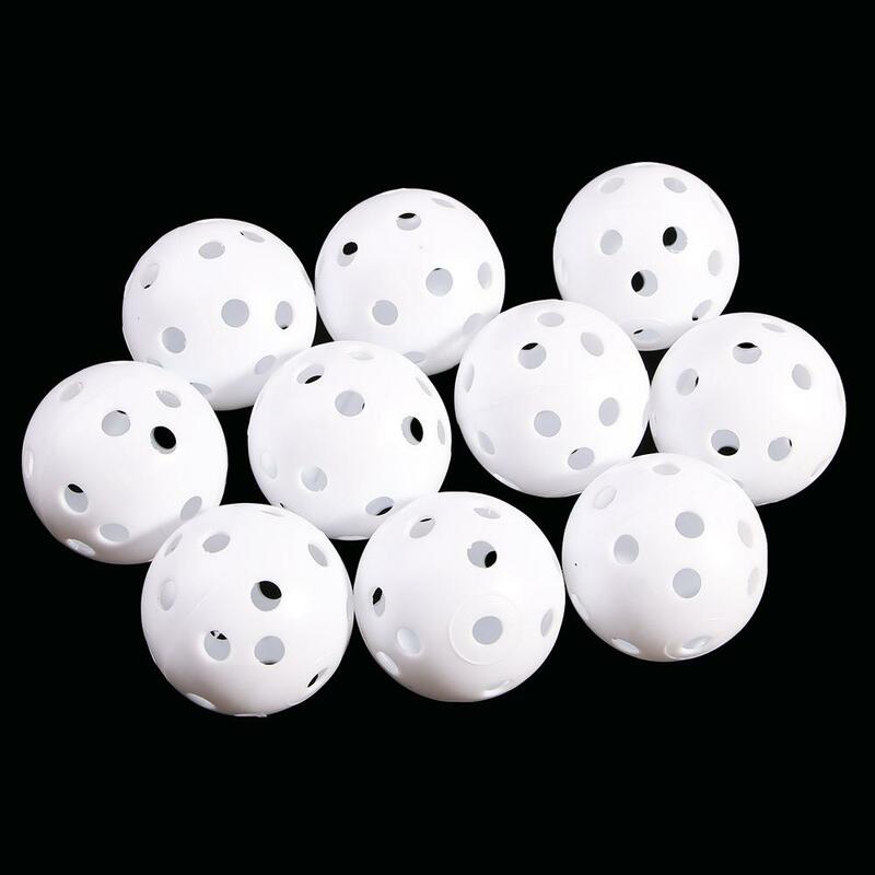 10ชิ้นลูกบอลพลาสติกระบายอากาศกลางแจ้งมีรูสำหรับฝึกกอล์ฟลูกบอลฝึกกอล์ฟ