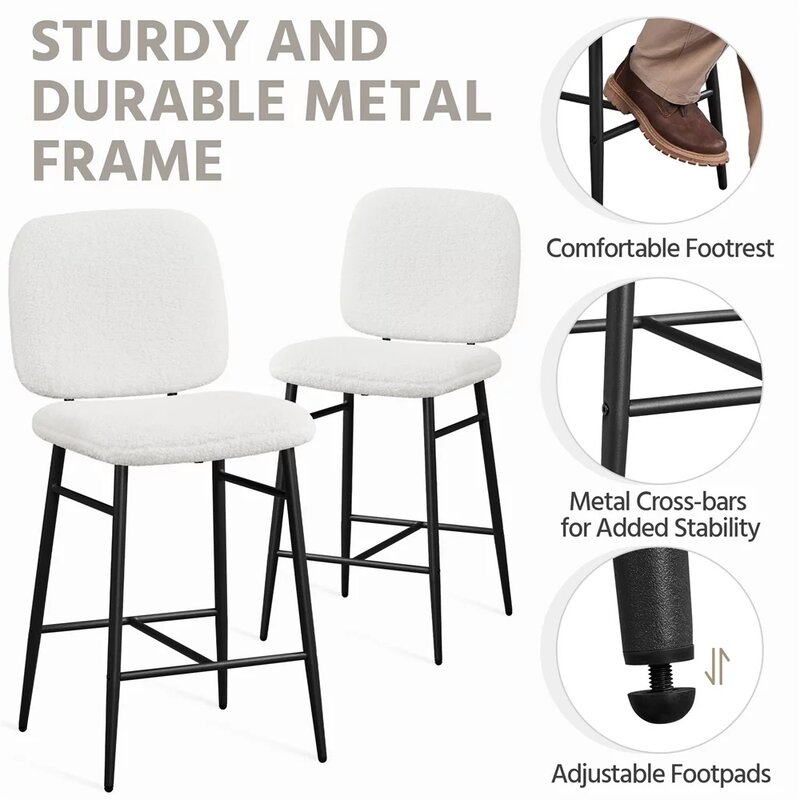 Pernas de metal com Back Bar Stools, Contra Altura, Tecido, Bar Stools, Bar Chair, Bar Chair, Conjunto de 4
