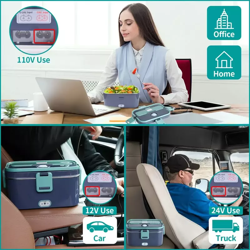 1.8L elektryczne pudełko na Lunch 60W podgrzewany podgrzewacz do przenośne jedzenie 12V-24V 2 W 1 podgrzewacz do samochodu/ciężarówki/domu