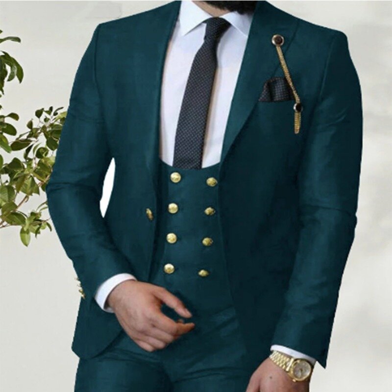 Kostum Homme 2023, setelan Slim Fit bisnis Italia 3 buah biru Royal pria untuk pernikahan, Blazer tuksedo Prom pengantin pria