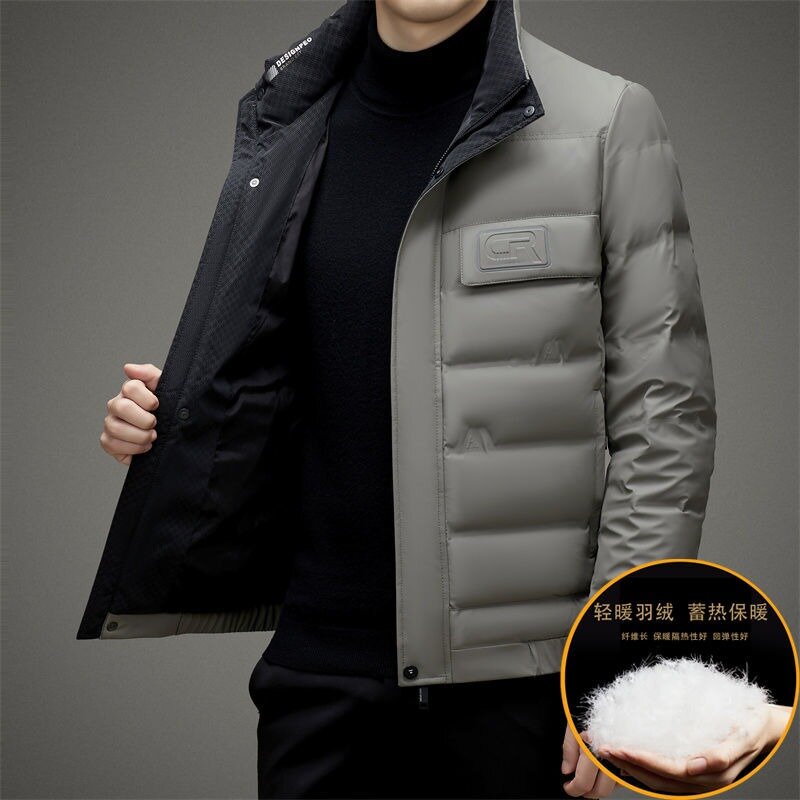 Новинка 2023, мужская куртка на белом утином пуху, зимнее пальто, Короткие свободные парки, удобная теплая верхняя одежда для отдыха, модное пальто с капюшоном