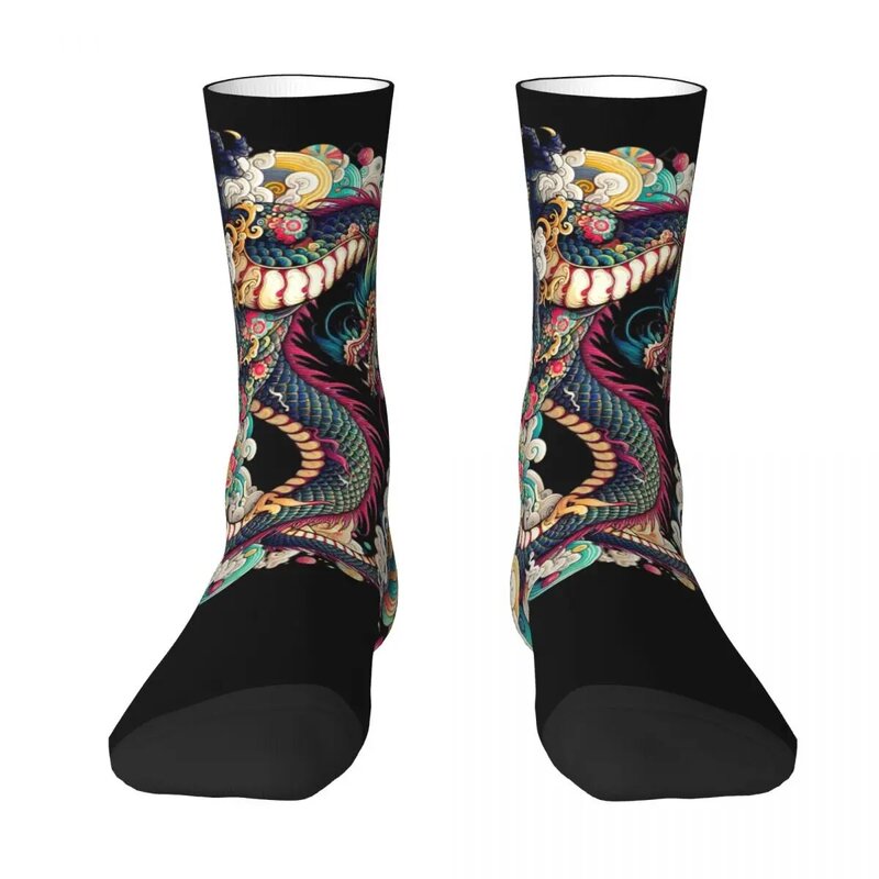 Небрендовые уютные носки унисекс с узором китайского дракона, ветрозащитные счастливые носки, сумасшедшие носки в уличном стиле