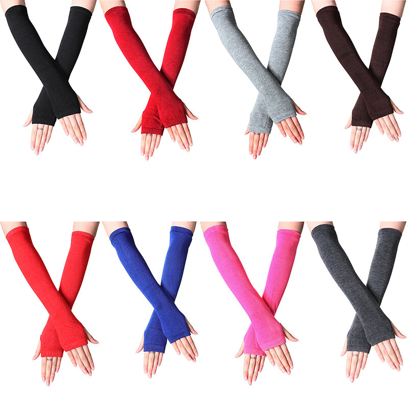 女性のための長い指先の手袋、縞模様の肘ウォーマー、女の子のためのニットグローブ、y2kファッション