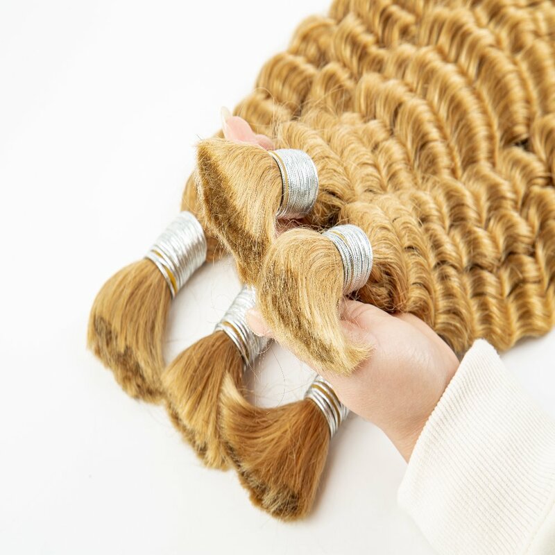 Diepe Golf Bulk Haar Maagdelijke Human Hair Extensions Blonde Haarbulk Voor Kapsalon Materiaal Shair Pruiken