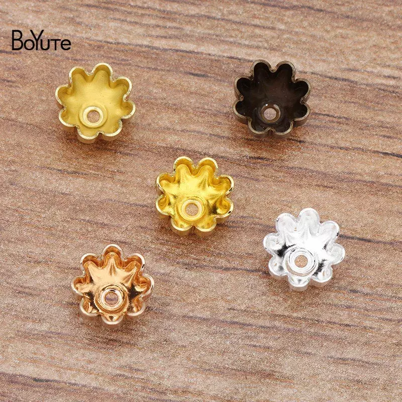 BoYuTe (200 części/partia) metalowe mosiężny kwiat nakrętki 8MM do wyrobu biżuterii akcesoria Diy sprzedaż hurtowa