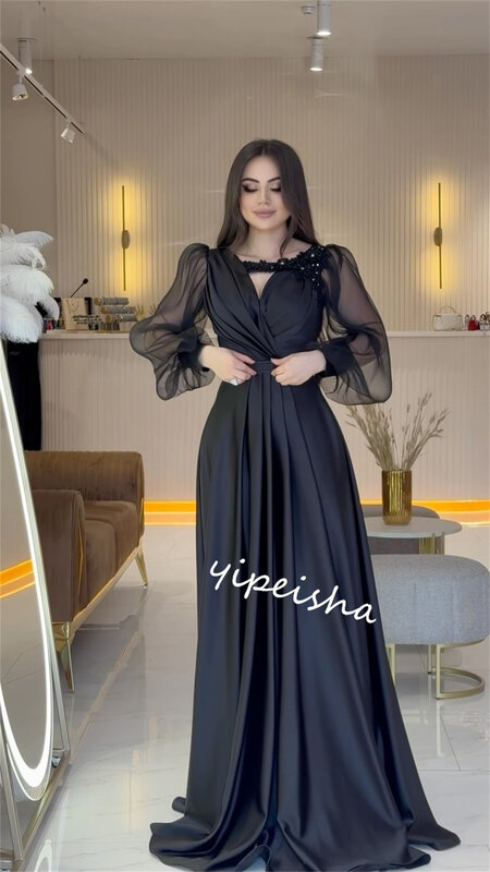 Jersey Draped Beading Formal Evening A-line Square Neck Bespoke Occasion Gown Long Dresses