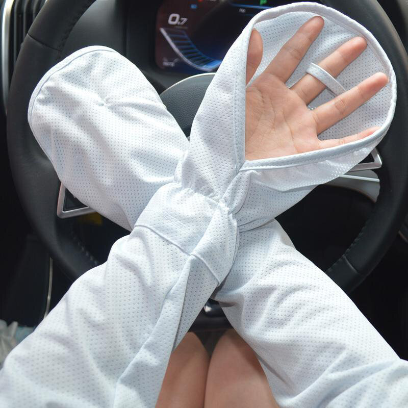 Guantes de manga de tela de hielo de protección solar de conducción para mujer, cubierta de brazo suelta y transpirable, Mangas de herradura al aire libre, protección UV solar