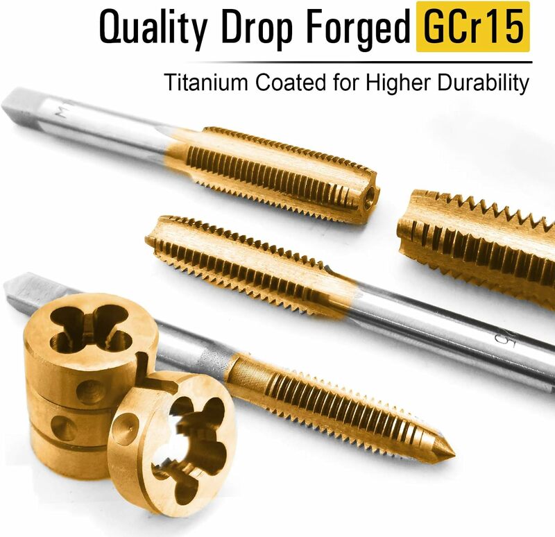 Azuno 40PCS Metric Tap and Die Set Titanium Coated GCr15 Bearing Steel with T-Handle/Wrench/Gauge/Screwdriver in Storage Case