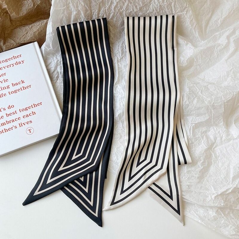 Nordic Stripe minimalistyczny styl mały długi szalik dla kobiet jedwabny szal proste eleganckie wstążki na głowę damskie szal akcesoria