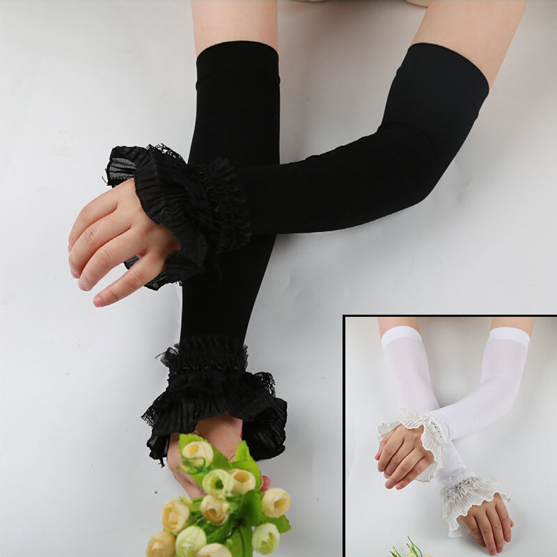 Sunscreen Long Fingerless Arm Sleeve Women Wrist Summer Gloves Lace Elastic Sleeve Fashion Comfortable Arm Cover Driving Gloves