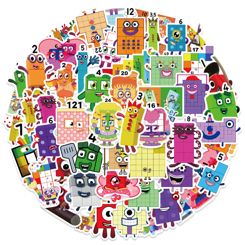 Cartoon Building Block Numbers Adesivos, Artigos de papelaria infantil, Recompensa Brinquedos, Professores da escola, Crianças, 52Pcs