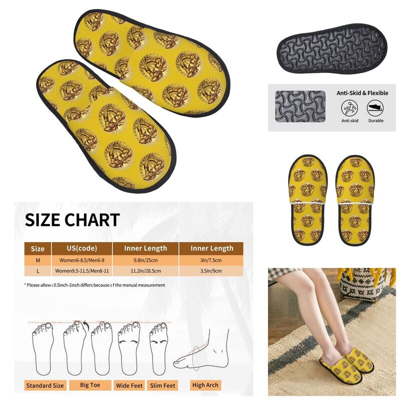 3D printing Men Women Furry Indoor slippers,Golden Lion And Damask Ornament Cosy special Anti-skid Slippers