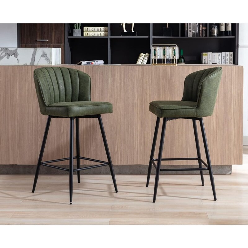 EALSON Counter Height Bar Stools Set of 2 Modern Bar Chairs with Back Leather Upholstered Barstools with Metal Footrest Comforta