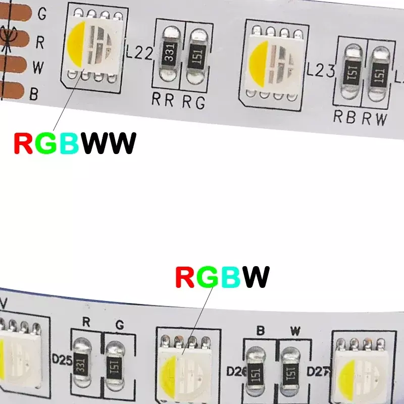 고휘도 RGBW/RGBWW LED 스트립, 5050 SMD 플렉시블 라이트 테이프, IP30/65/IP67 램프 바, 4 컬러 in 1, 60 LED/m, 84 LED/m, 96LED/m, 12V, 24V, 5M