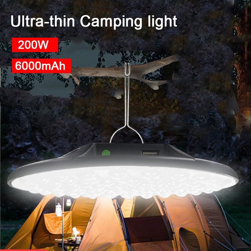 200w lanterna de acampamento recarregável led tenda luz portátil 6000mah lanterna pesca luz reparo trabalho ao ar livre iluminação leds