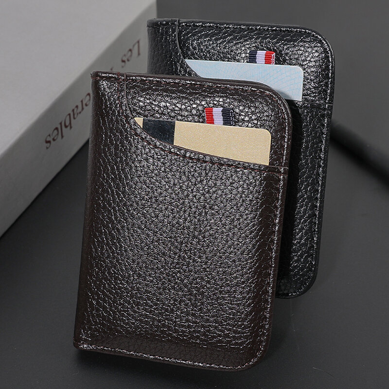 Cartera portátil Superfina de cuero sintético para hombre, Mini billetera para tarjetas de crédito, tarjetero, pequeña
