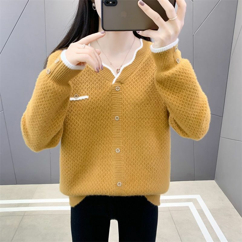 2024 Nowy wysokiej jakości sweter damski z dekoltem w szpic, luźny, dopasowany top z długim rękawem X150