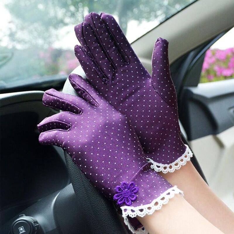 Sarung tangan berkendara wanita, gaya etiket bernafas spandeks Anti-UV Titik musim panas sarung tangan tabir surya