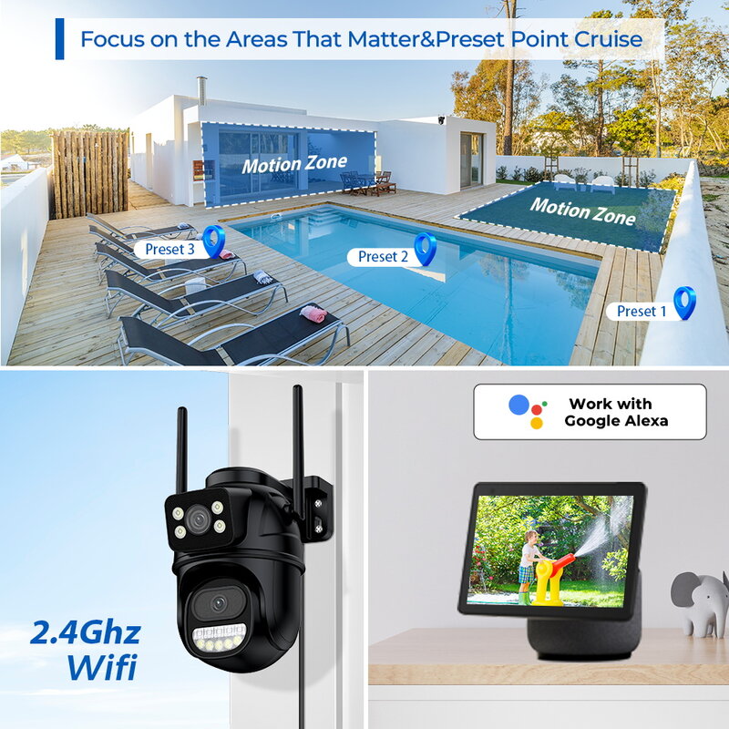 security protection securiy camera wireless outdoor home audio vi8MP PTZ kamera WIFI podwójny obiektyw z dwoma ekranami kamery IP na zewnątrz 4MP HD automatyczne śledzenie ochronny zabezpieczający CCTV monitoring ICSee