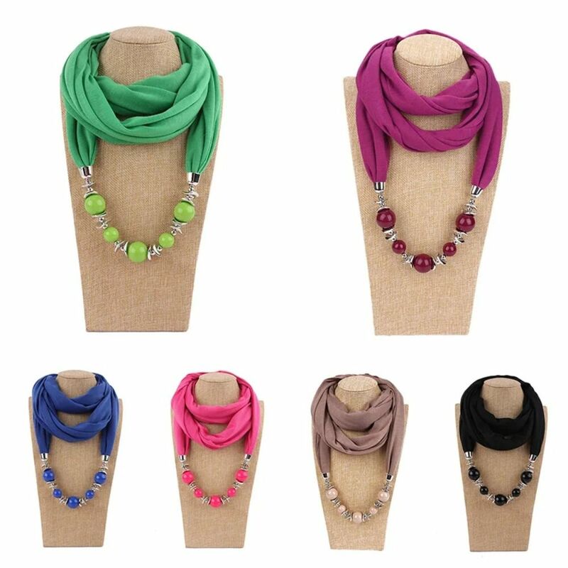Necklaces Neckerchief Fashion Beads Solid Color Head Scarf Elegant Bohemia Jewelry Shawl Women