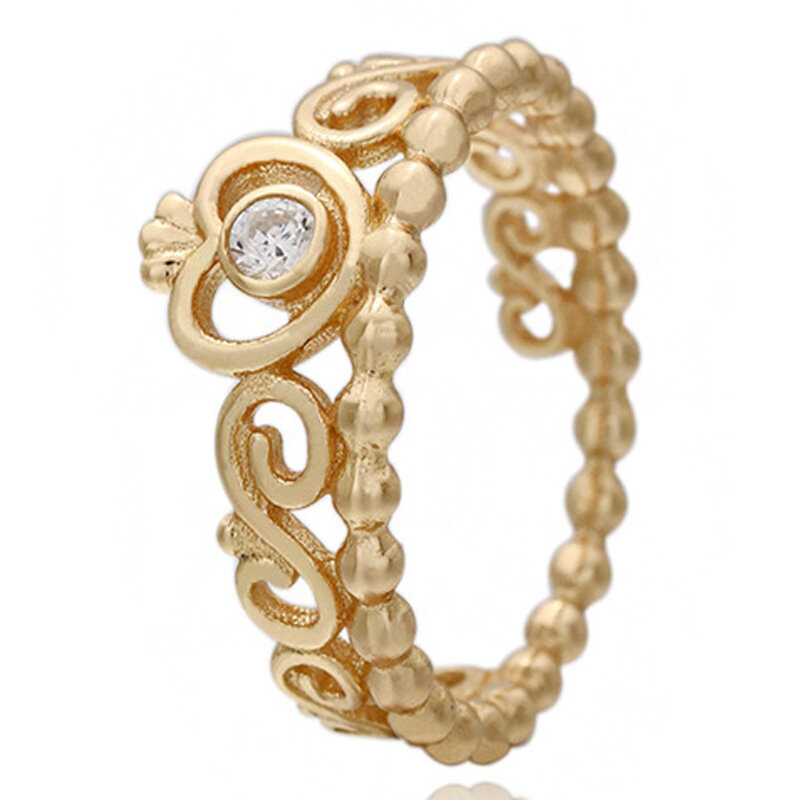 Cincin perak Sterling 925 emas bersinar kupu-kupu mahkota pesona abadi garis anggun cincin untuk hadiah Eropa DIY Perhiasan