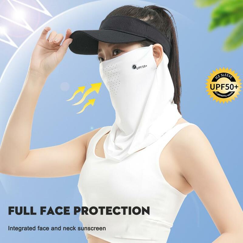 Masker pelindung matahari wanita O8M8, masker pelindung matahari musim panas Anti-UV bernapas telinga gantung wajah bersepeda sutra penuh kerai handuk es