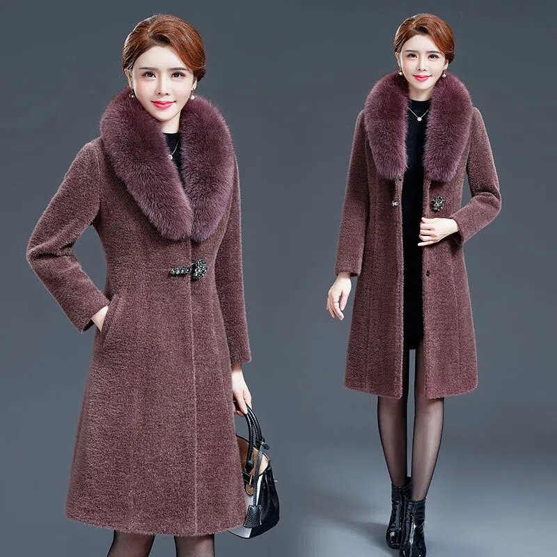 Faux Fur Coat Women 2022 Autumn Winter Fashion Slim Imitation Mink Jacket Female Plus Size Long Fur Collar Thick Outerwear 5XL