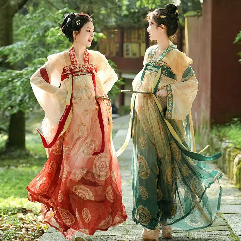 Hanfu Set 3 potong gaun Cosplay wanita, kostum pesta musim panas, setelan Hanfu dinasti Cina kuno