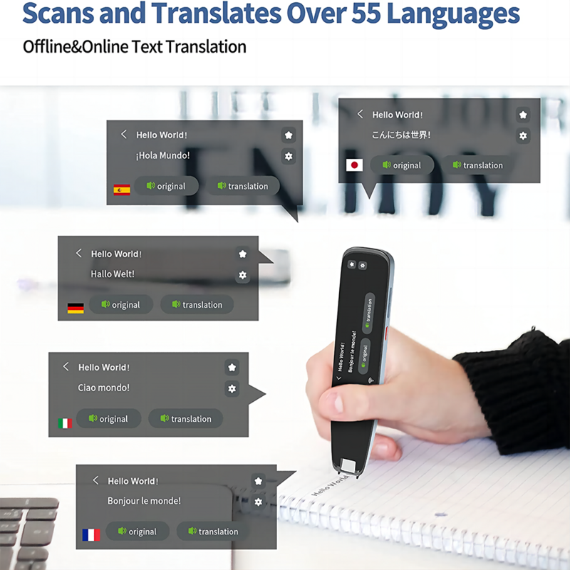 HONGTOP 스마트 음성 스캔 번역기 펜, 다기능 번역, 실시간 121 언어 번역기, 비즈니스 사전 펜