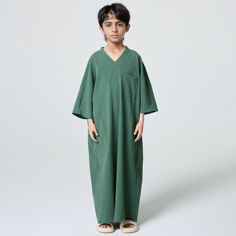 Ramadan Jongens Midden-Oosten Islam Effen Kleur Arab Dubai Robe Abaya, Casual Thobe Etnische Stijl Kinderen Lange Mouw Moslim Kleding