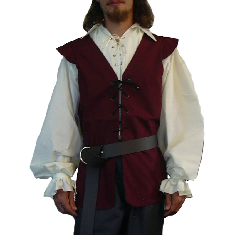 Rompi liburan pantai pria rompi perban kasual klasik kostum Gotik abad pertengahan bajak laut Renaissance tanpa lengan