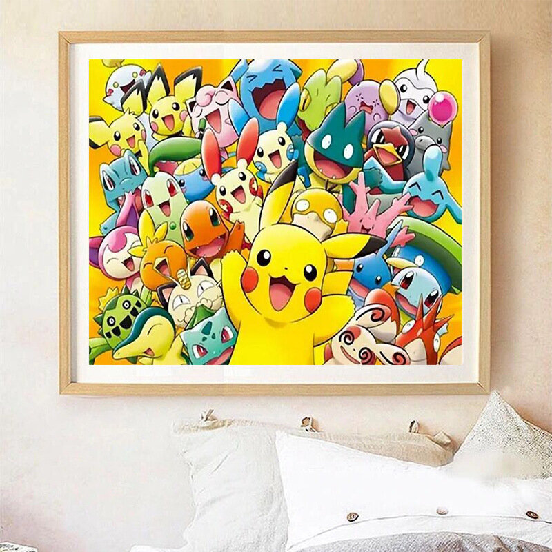 Pintura de diamantes de dibujos animados, Pikachu, taladro completo 5D, bordado, decoración de habitación, paquete de Material de artesanía