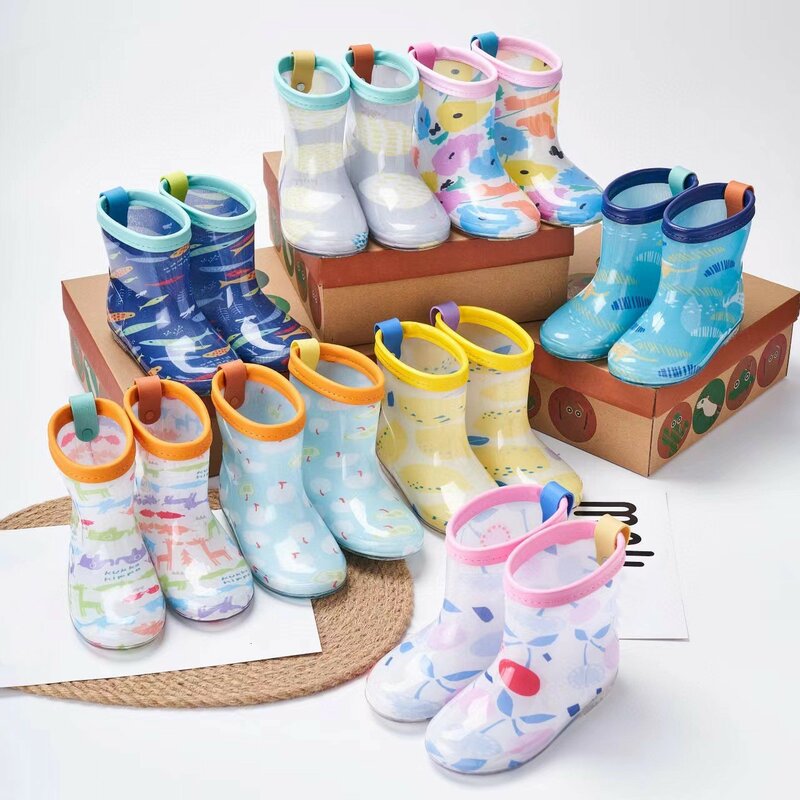 2024 Deisnger New Children Rain Boots Boy and Girl Fashion Tube Waterproof Non-slip Rain shoes Kids PVC Soft Water Shoes HMI150