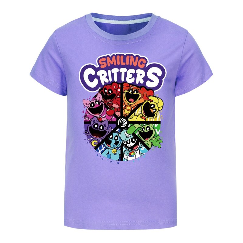 Camiseta de Juego de Critters sonrientes para niños, jersey de manga corta, camisetas de verano para niñas, camiseta para niños, camiseta para bebés con siesta de gato, 2024