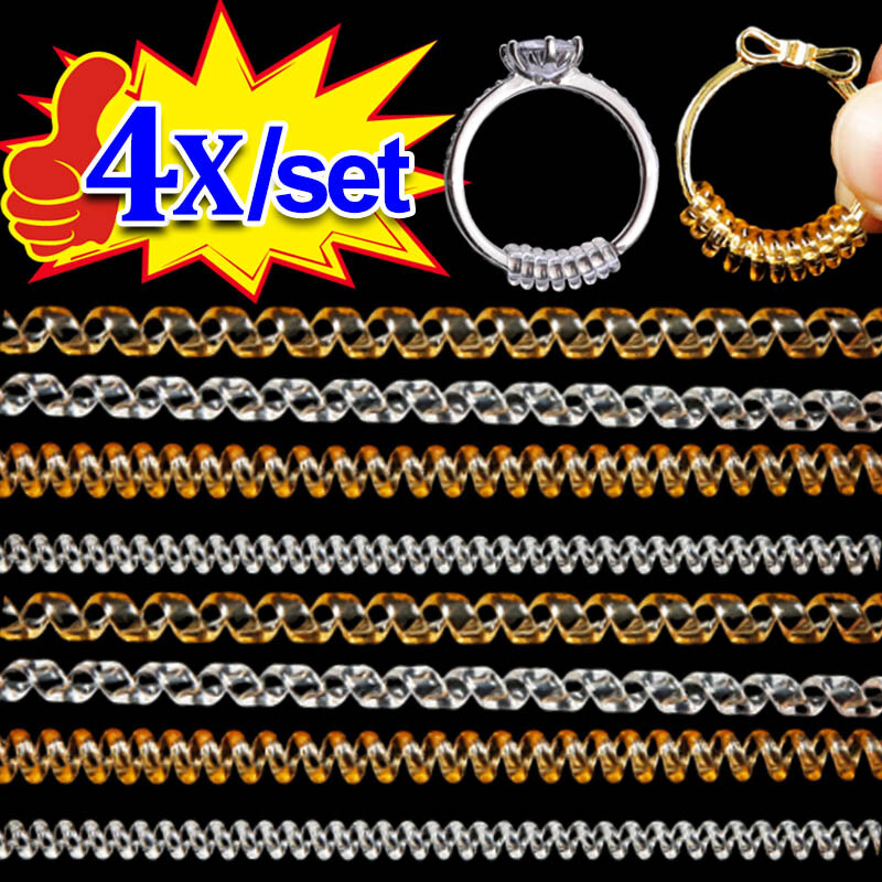 4 sztuk/zestaw narzędzia redukujące rozmiar pierścienia spiralne pierścienie na bazie sprężyny regulacja niewidoczny przezroczysty napinacz narzędzie do zmiany rozmiaru osłona biżuterii