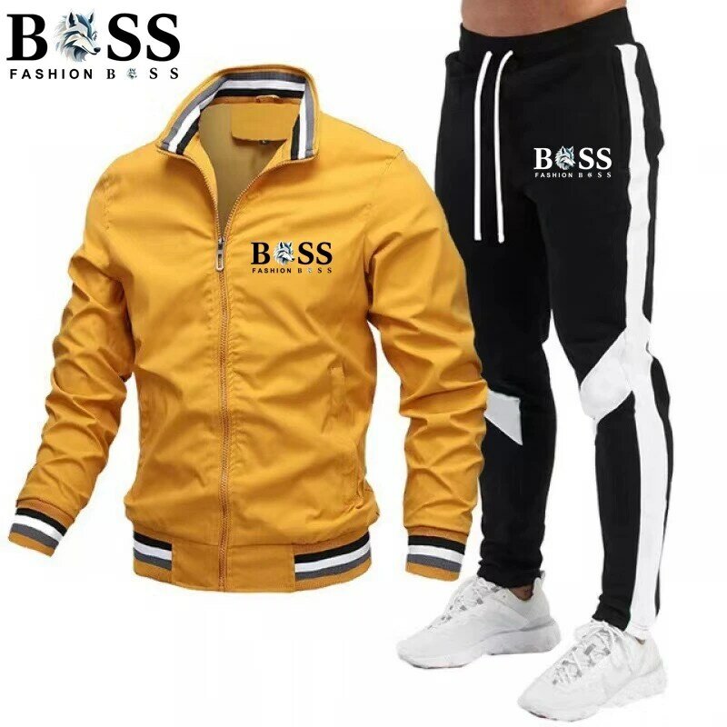 2024 Herfst/Winter Mode Bss Nieuwe Heren Jas Set Casual Set Gesplitste Broek Honkbal Stand Hals Jack Hoge Kwaliteit Jacke