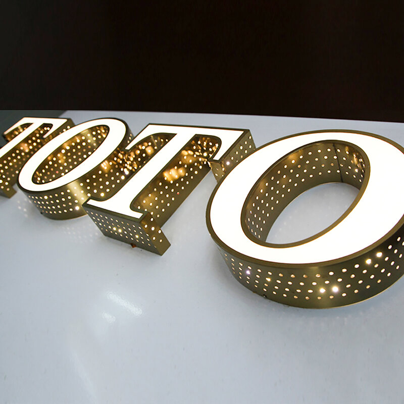 Пользовательские перфорированные буквы канала с боковыми отверстиями 3D светодиодный вывеска логотипа бизнес ручной работы вывеска с подсветкой