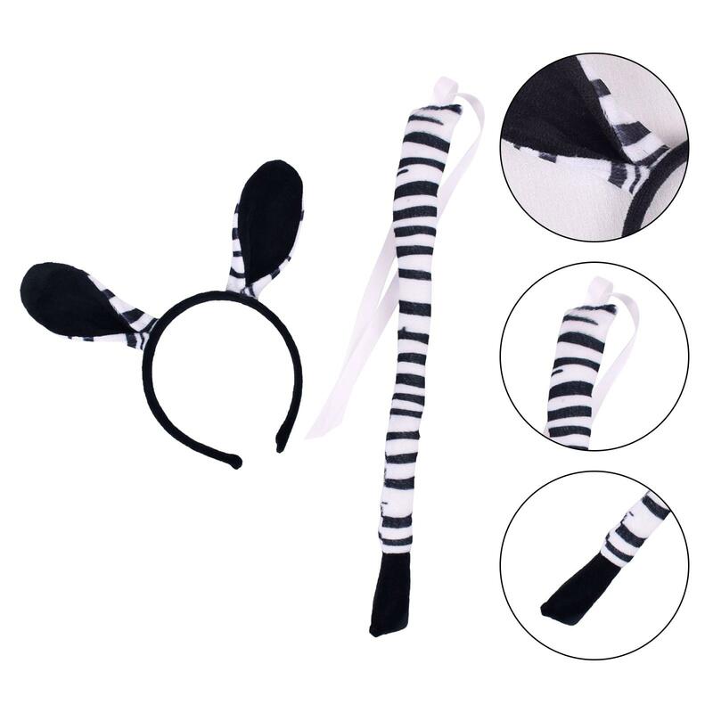 Zebra Ears and Tail Headwear Child Hair Accessories Roles Play Hoop for Masquerade Halloween Performance Gifts Themed Party